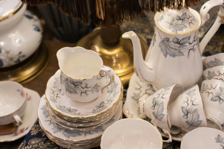 the porcelain tea set is full of nice dishes