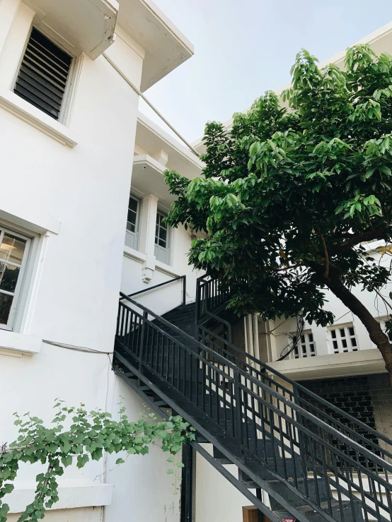 a picture of an outside stair railing on a building