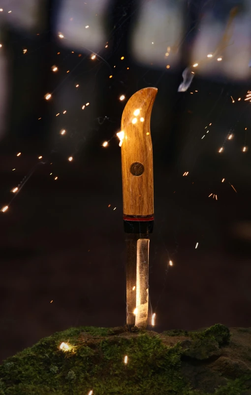 a wooden board with fireworks in the background