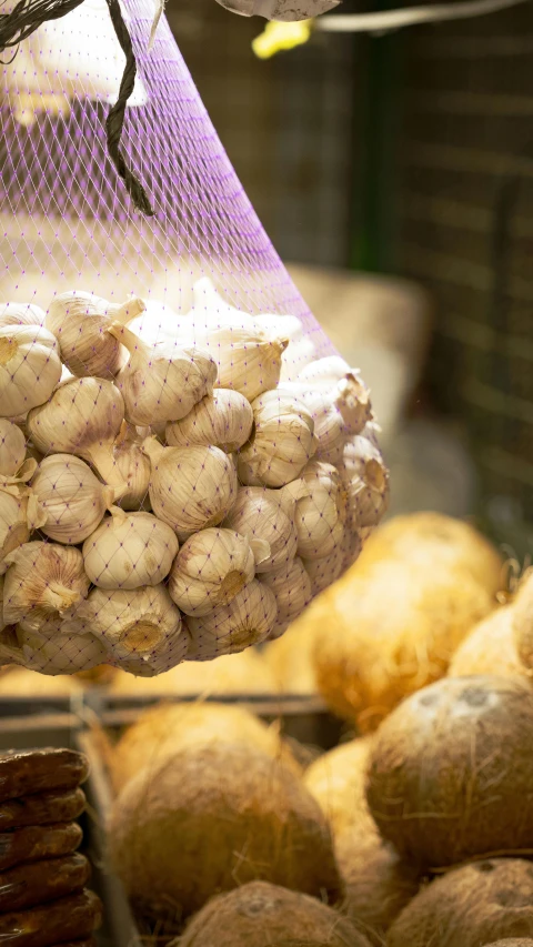 a basket full of white potatoes in it's display