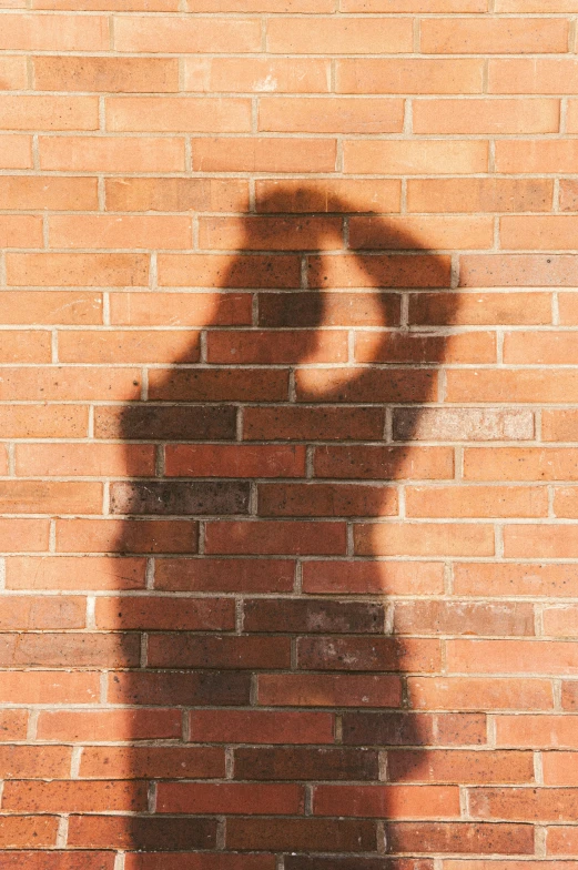 the shadow of a person standing in front of a brick wall