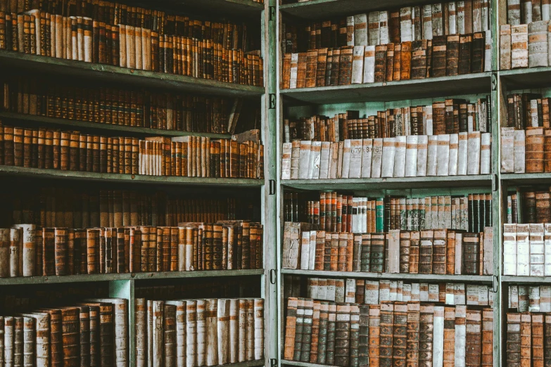 a large metal shelving covered with lots of books