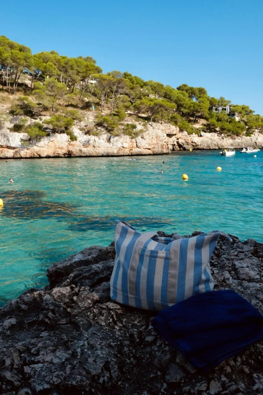 blue water with sail boats in the background on a beach