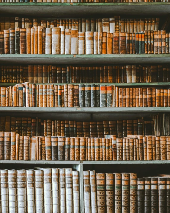 an image of a row of shelves that are filled with books