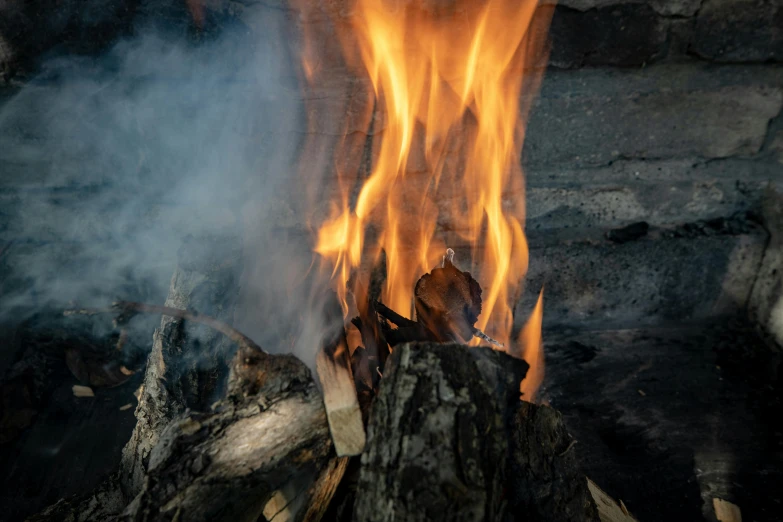 large flames in a dark wood burning