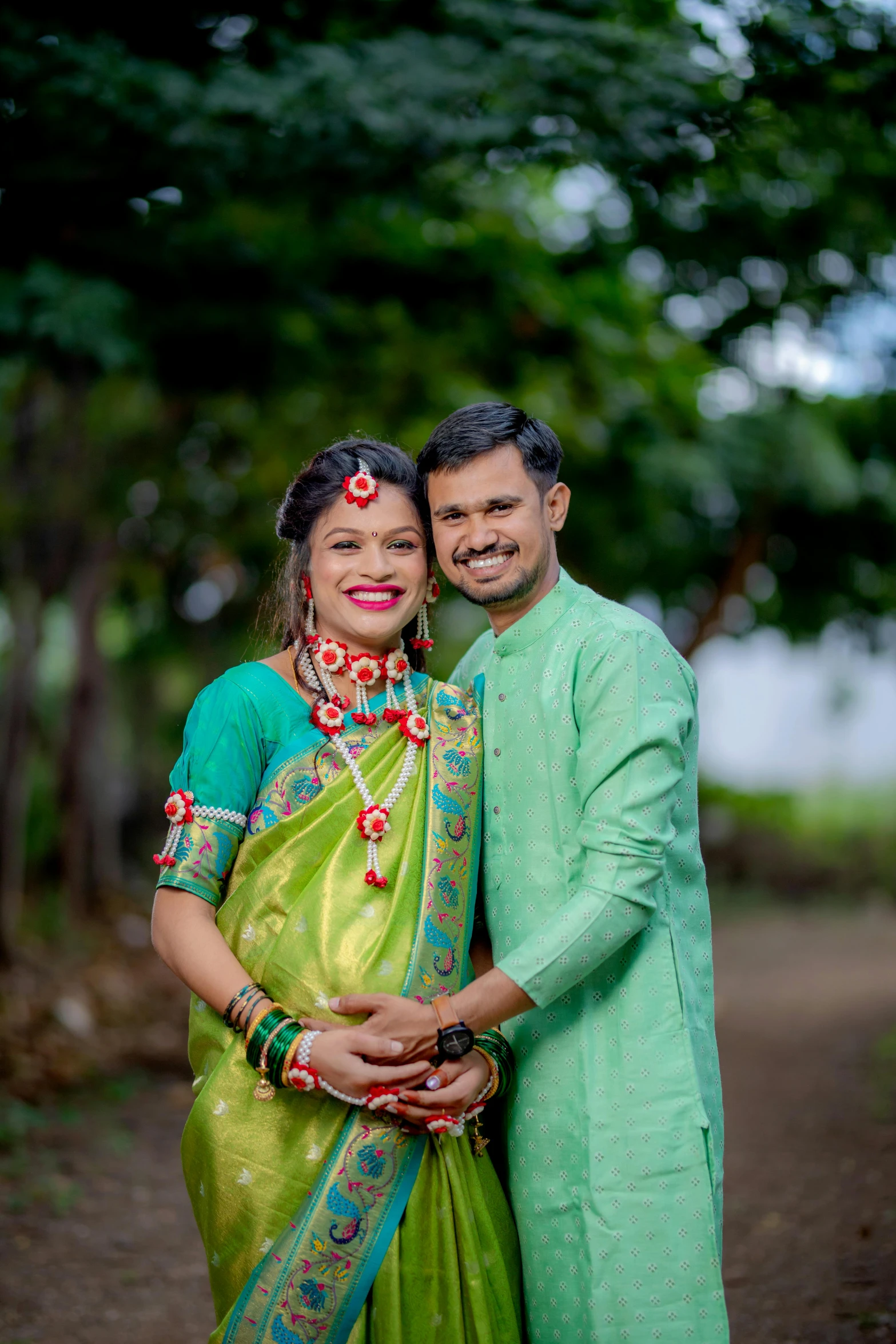 this couple is posing for a wedding pograph