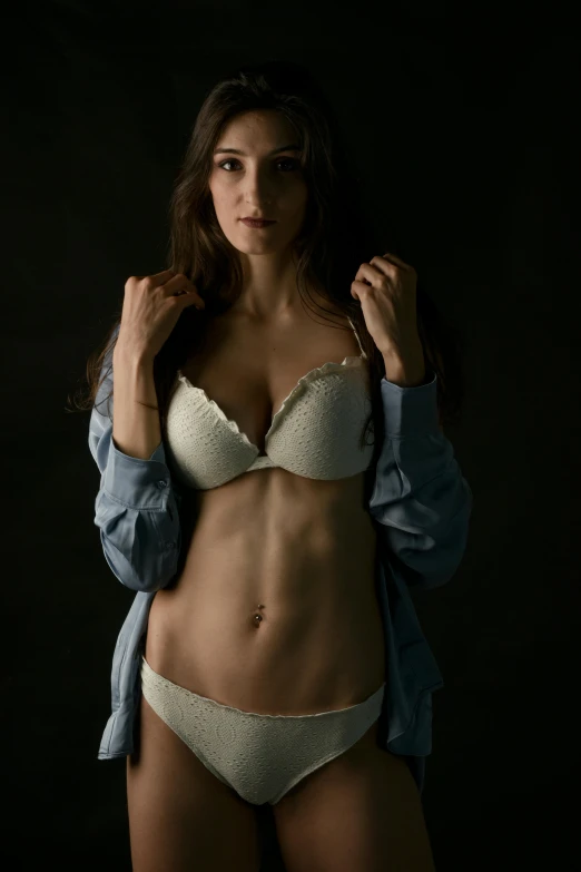 a women who is wearing underwear posing