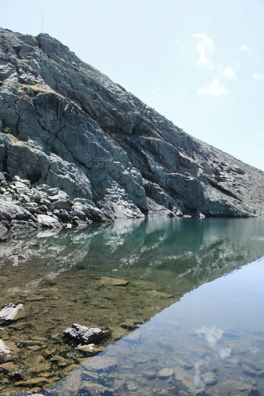 the mountain side with some clear water in front