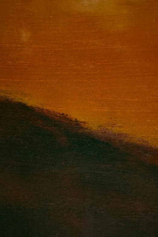 this painting depicts an orange sky with a dark, yellow, and black horizon