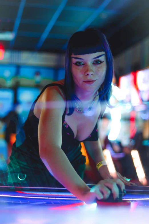 young woman using a computer at a casino