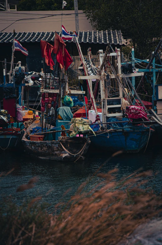 a couple of boats are in the water