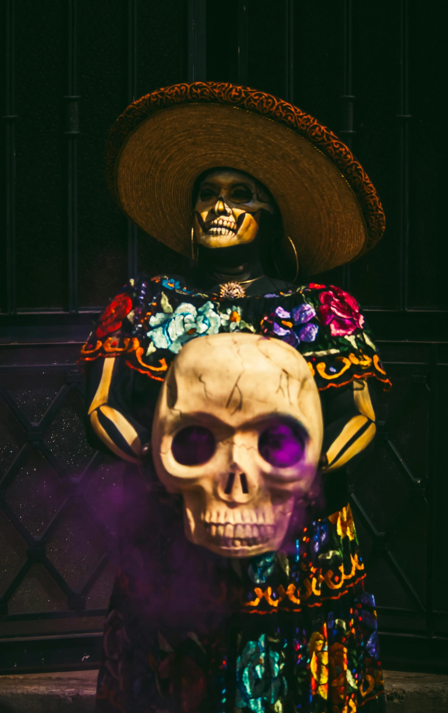 a skeleton wearing a mexican costume for halloween