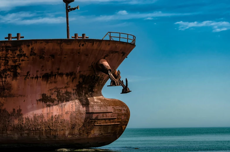 the rusted bottom of a large rusty ship
