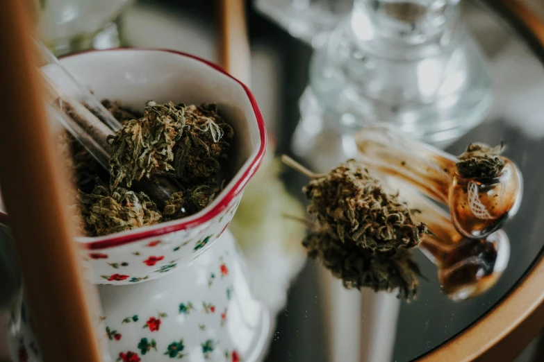 a potted plant with some dried herbs sitting in it