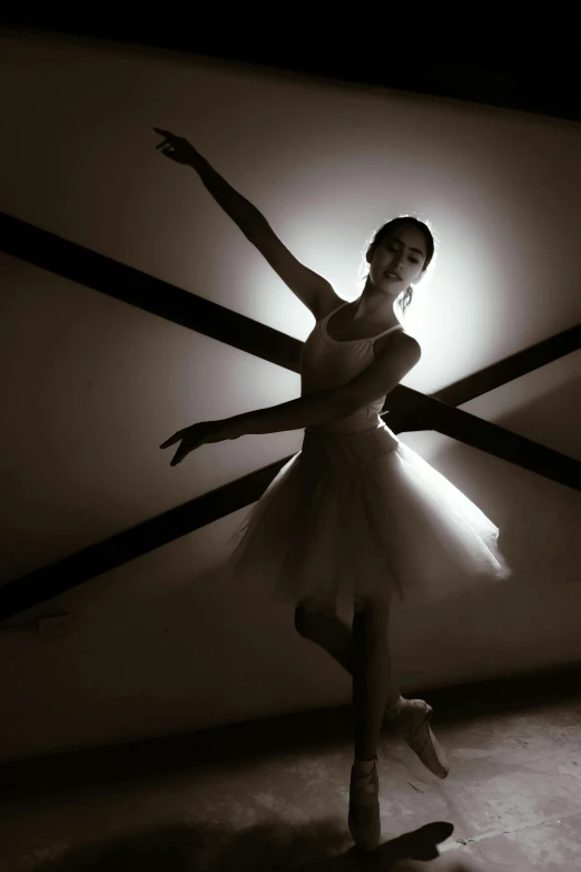 a ballerina performs an act in the dark