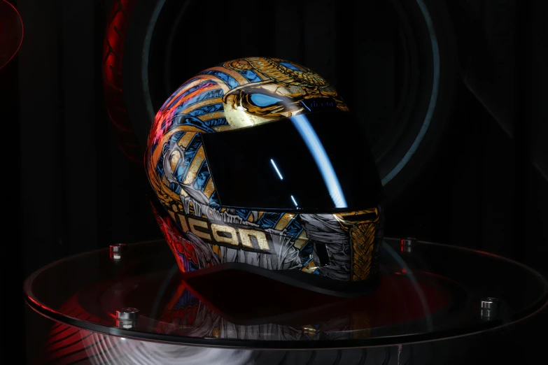 an image of a helmet with a dragon painted on it