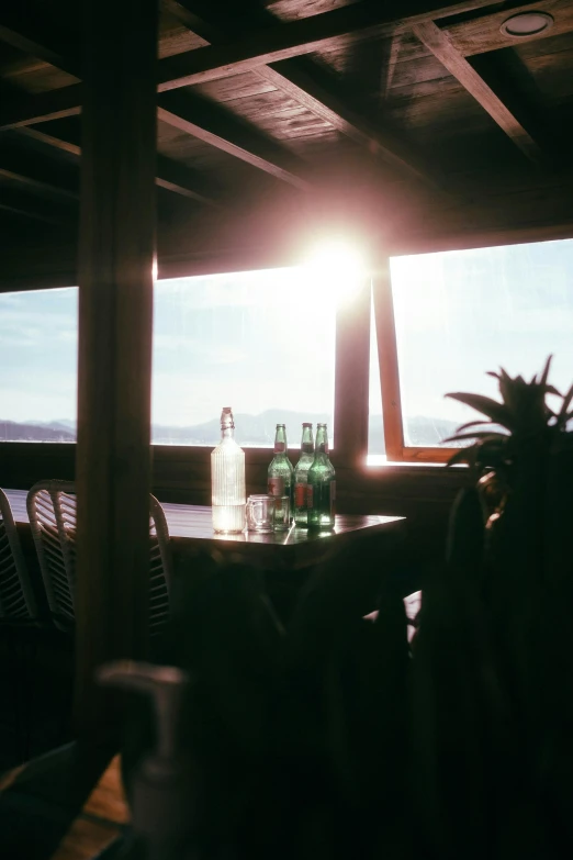 a table and some bottles sitting on the table