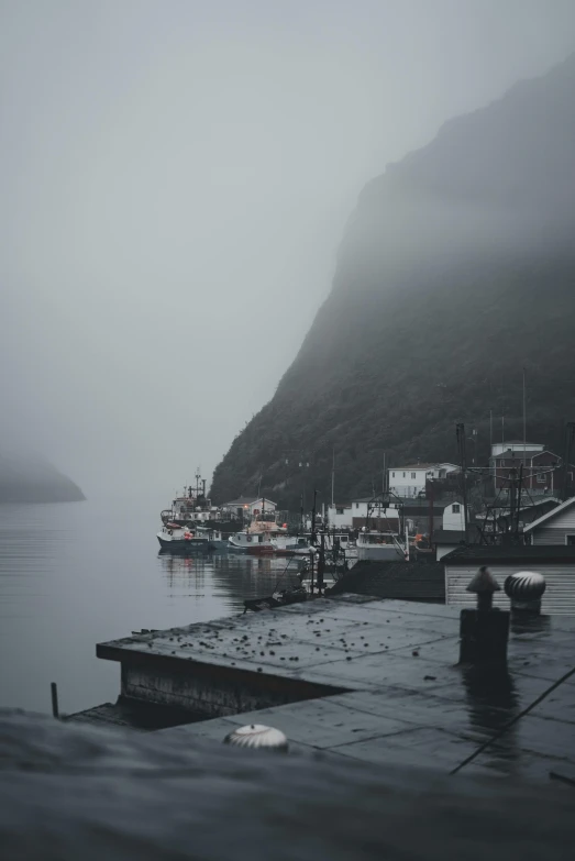 a lake with a few boats docked in it