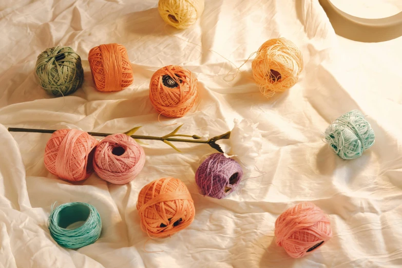 yarns arranged together on a white sheet