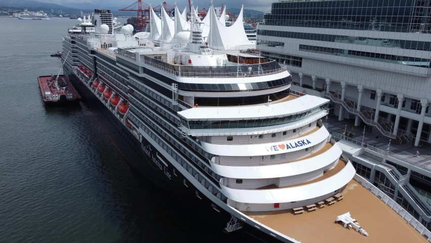 an aerial view of a cruise ship in the water