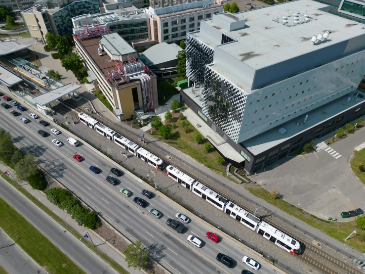 an aerial view of a city with lots of traffic