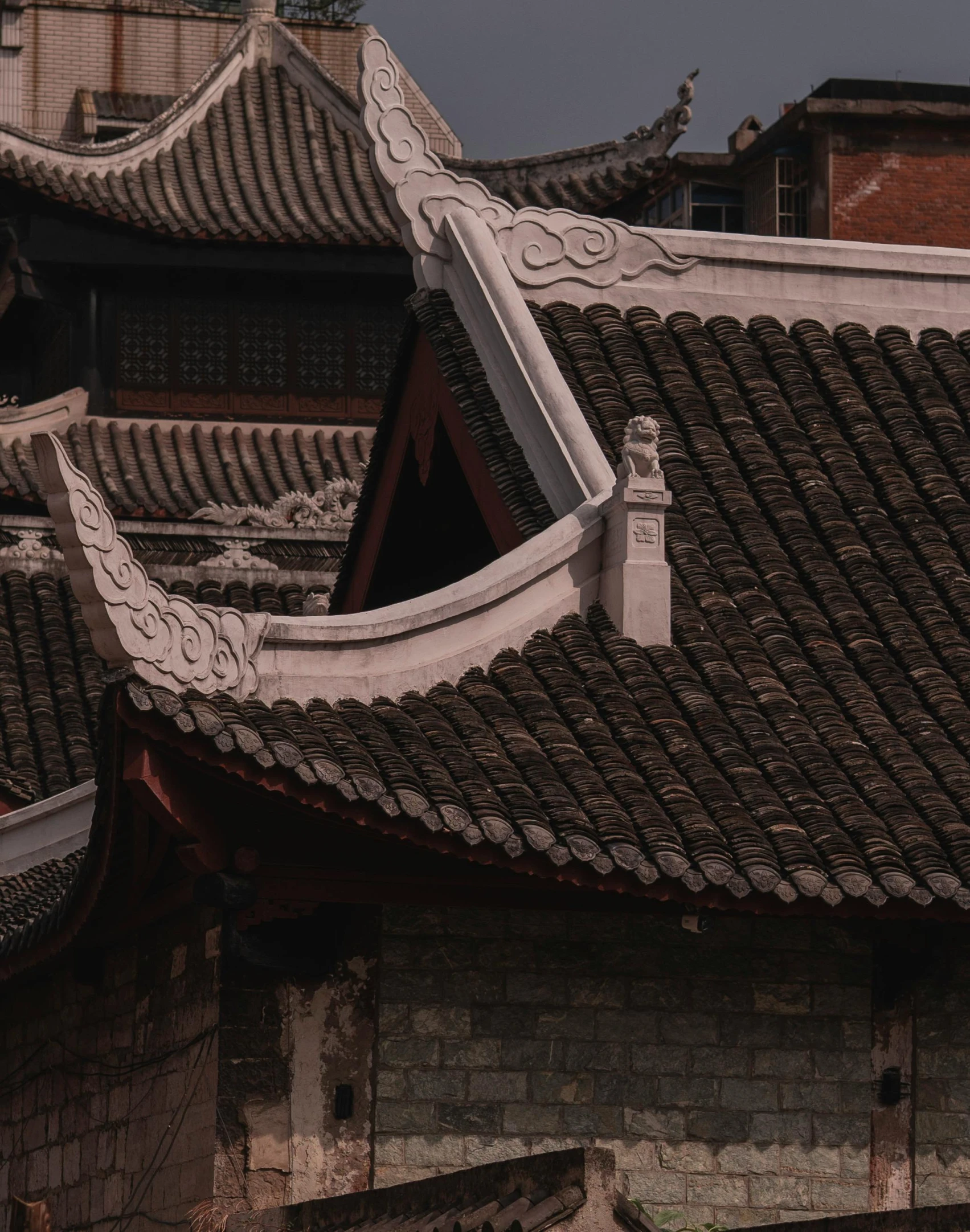 this is a close up image of old chinese roofs