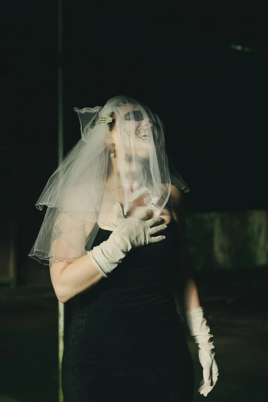 a woman dressed as a bride in her veil