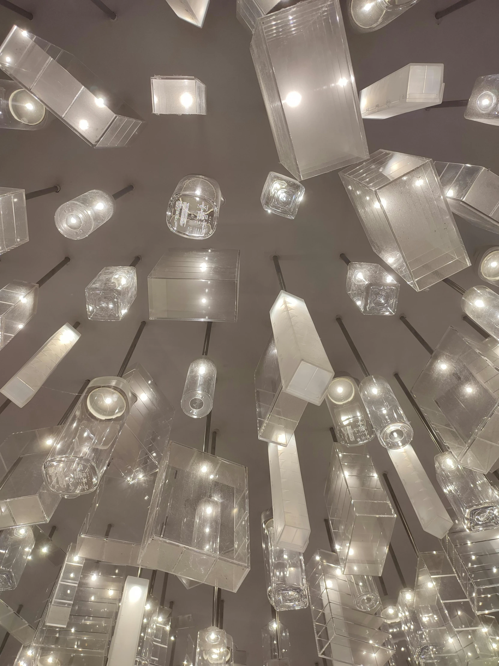 the ceiling features a series of glass balls and disco lights