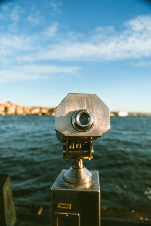 a small video camera is seen from the top of a building