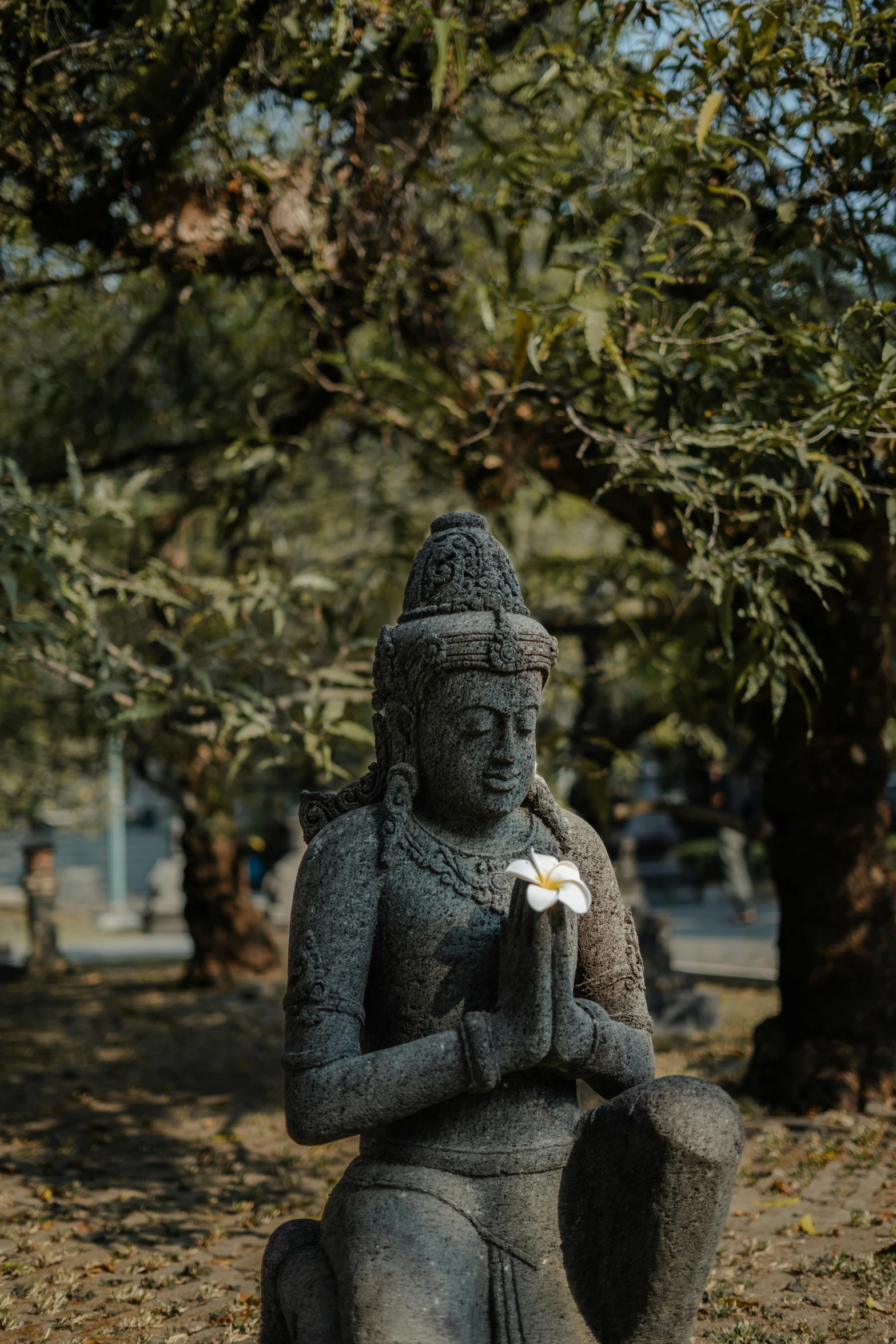 a buddha statue in the middle of a park