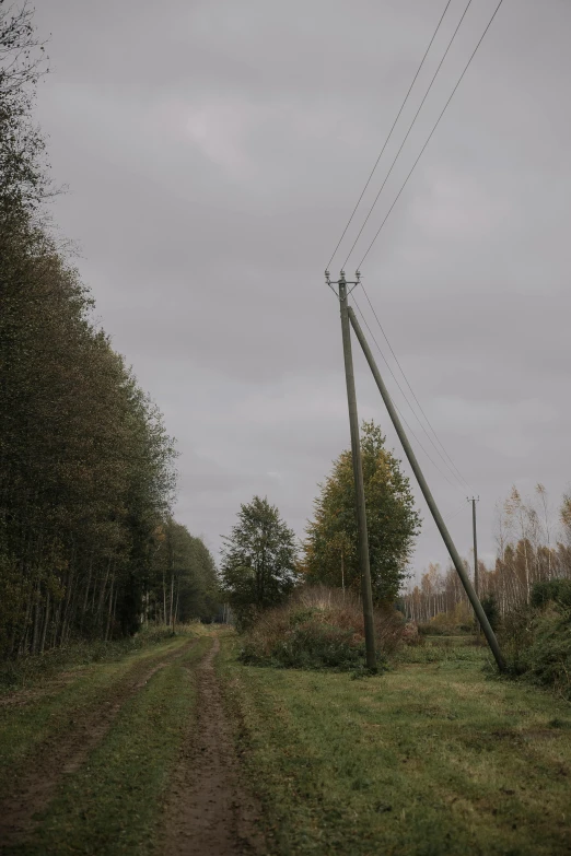 the power line is bent over to reveal a large electrical pole