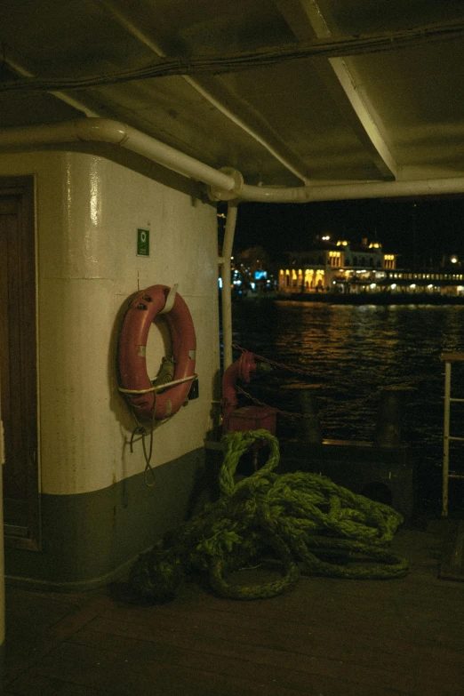 some type of rope hanging on the side of the boat