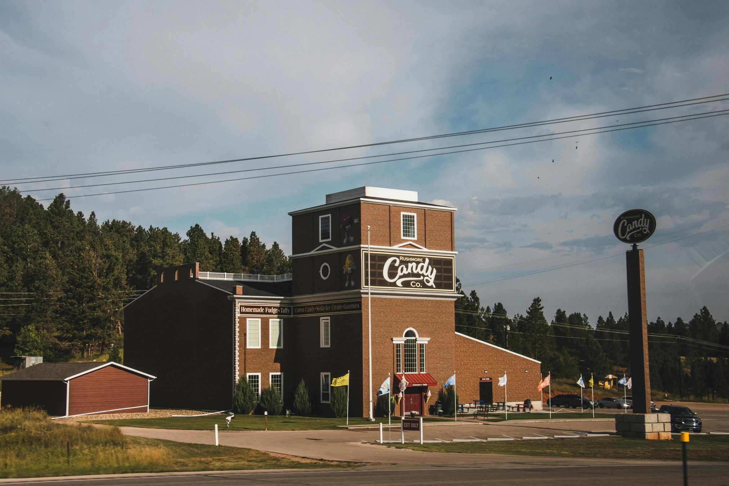 a brick building with a large clock tower on top