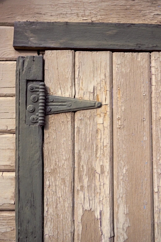 a metal latch on a door handle with a wooden background