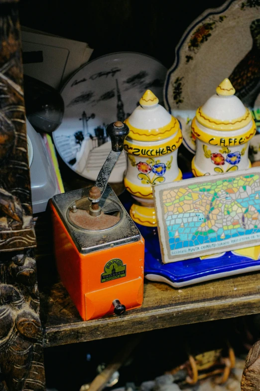 a tray with plates and a map on it