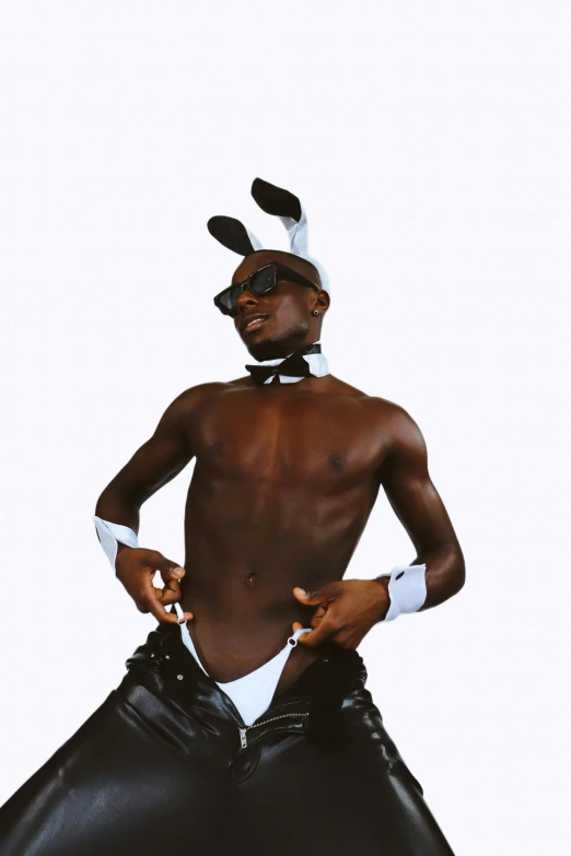 a black man with rabbit ears on his head