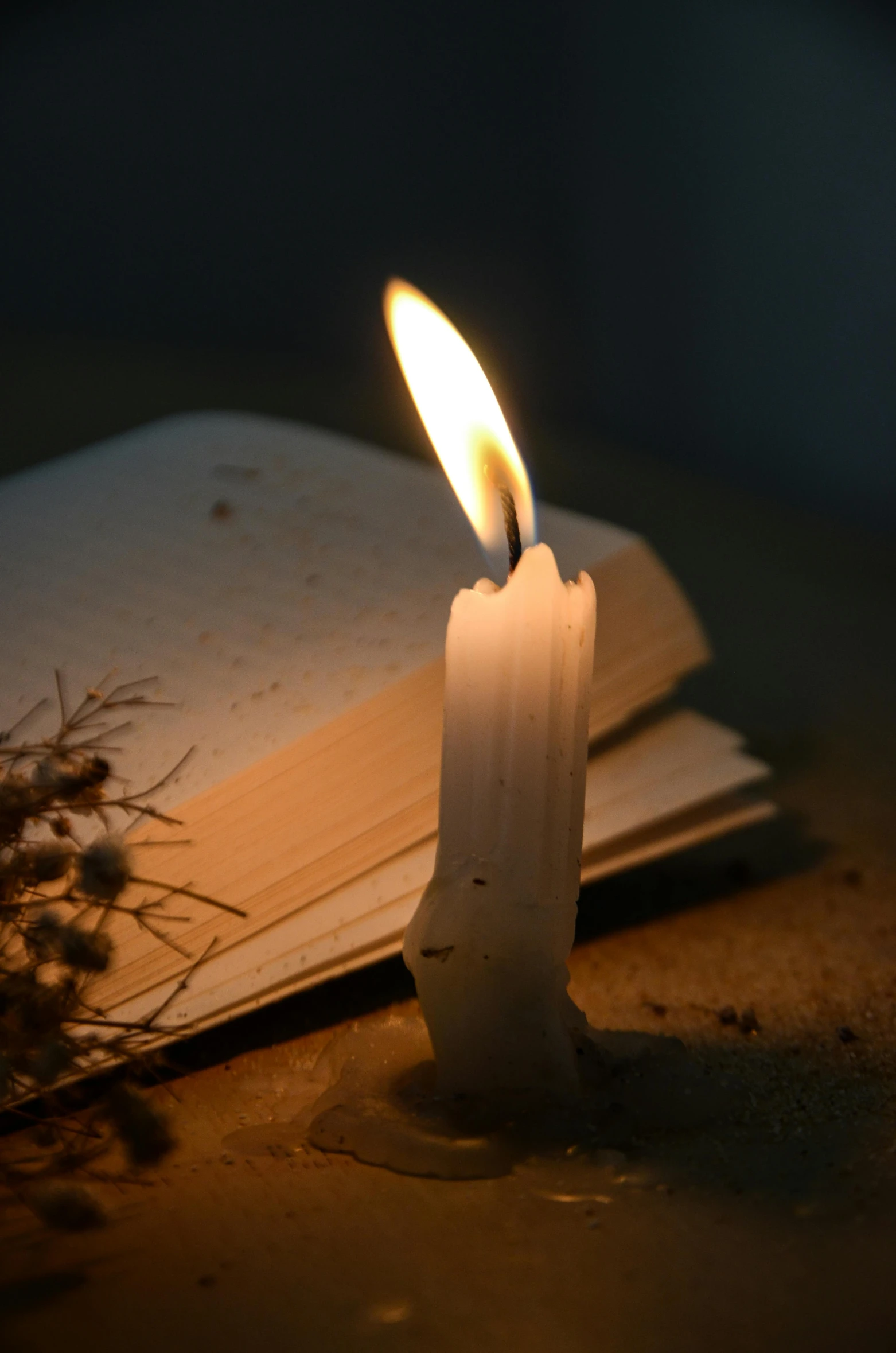 a candle sitting on top of an open book