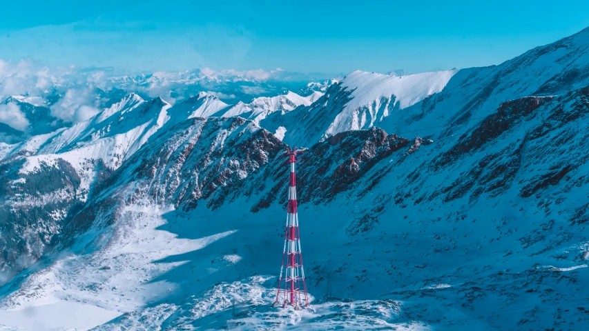 the snow covered mountain tops and mountain peaks