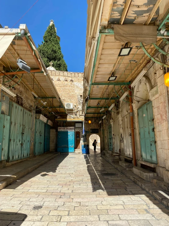 a cobblestone street in an old city