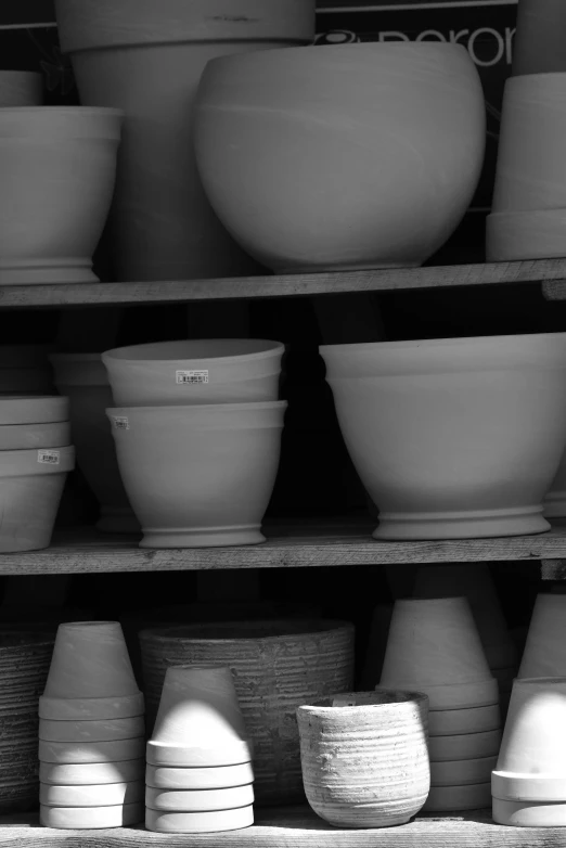 a black and white po of ceramic bowls