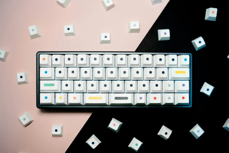 the colorful keyboard has white cubes covering the keys