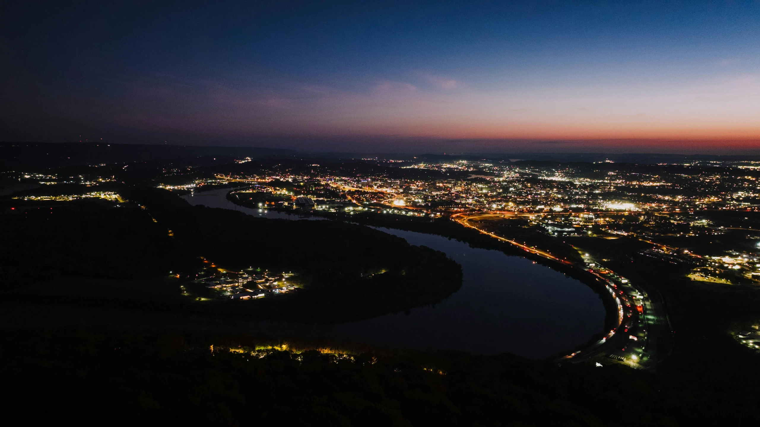 a long view of a city at night