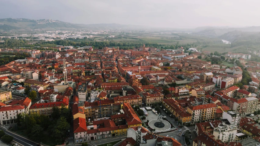 the city has many tall red buildings