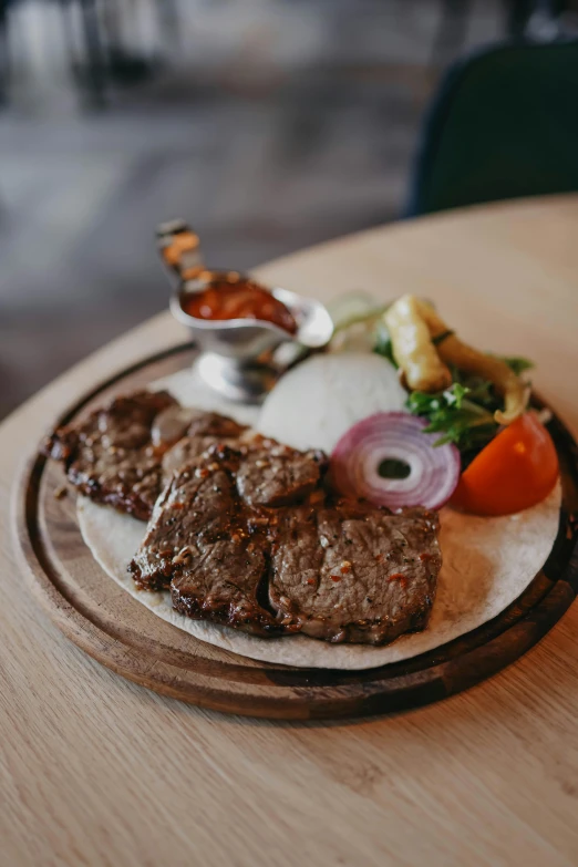 a tray of food sits on a table