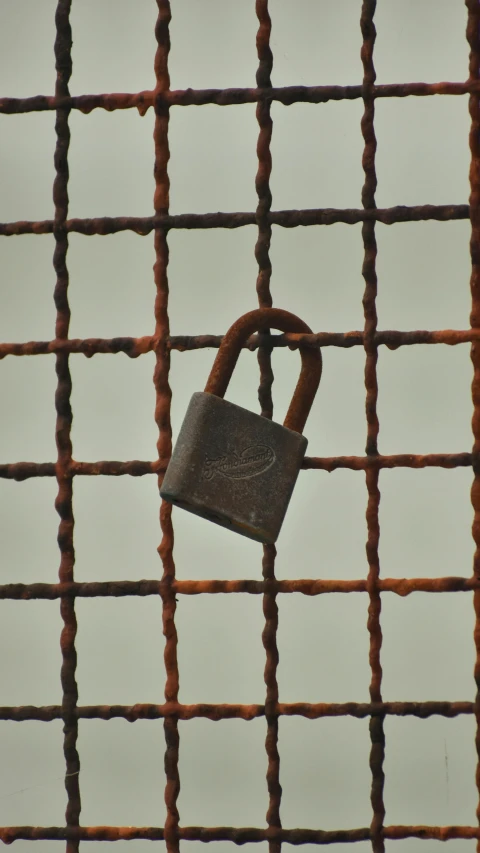 a padlock on a fence that is locked to the ground