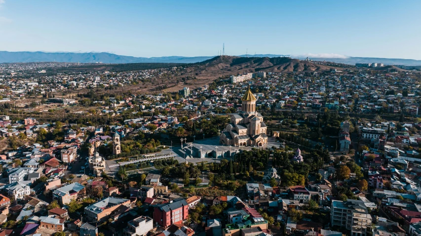 an aerial view of a very tall building