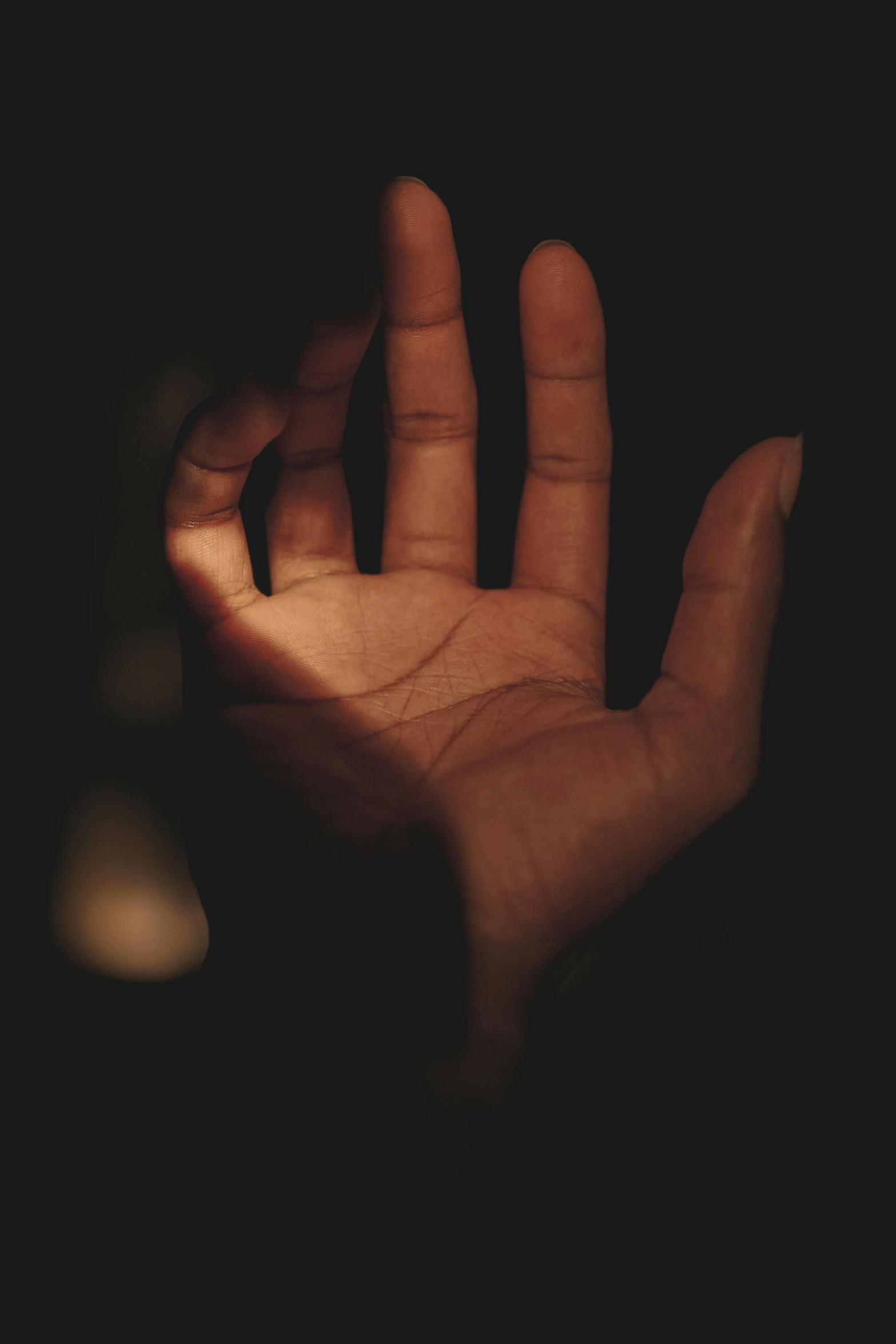 an open hand with light shining down from behind