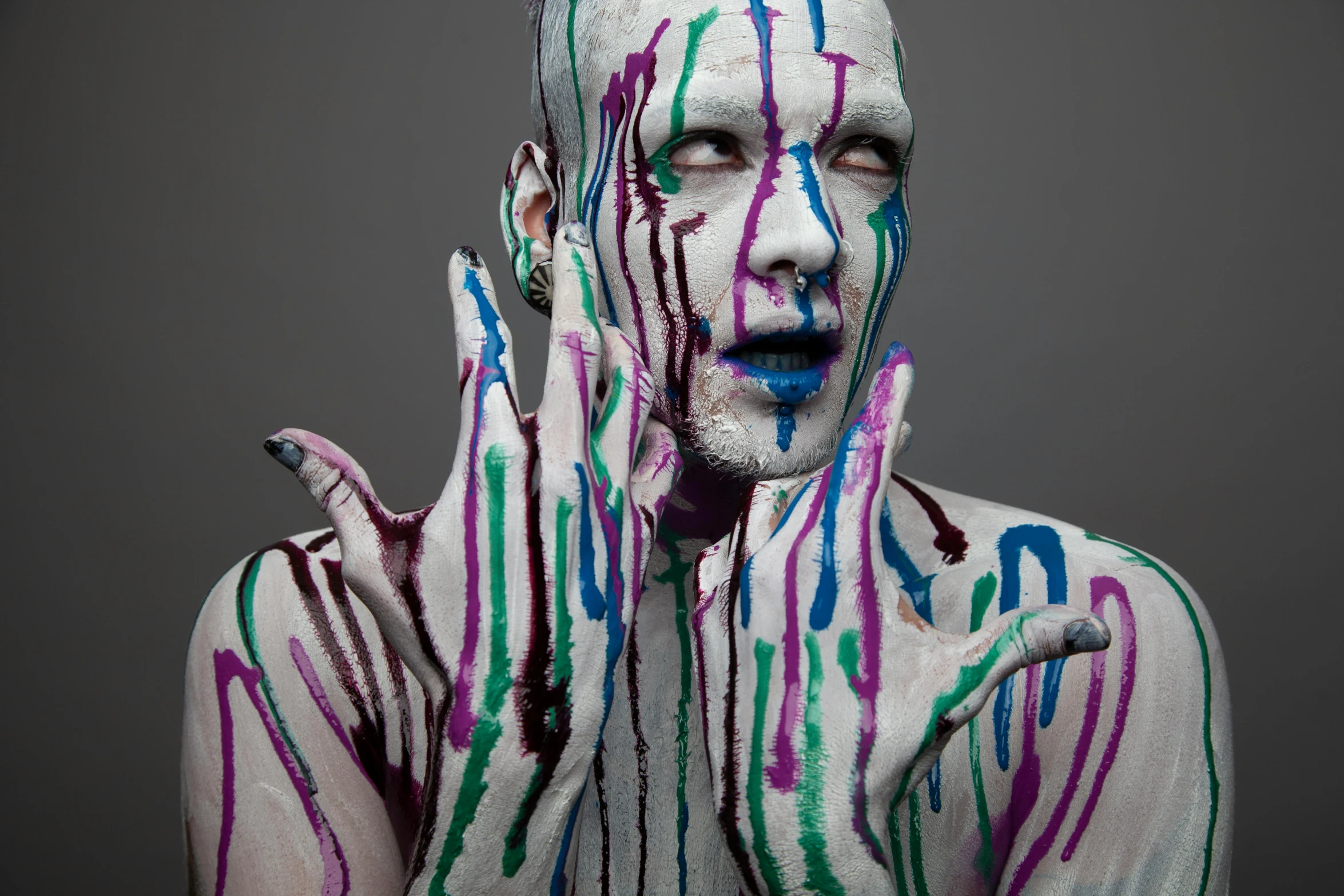 a man with his hands painted all over his body