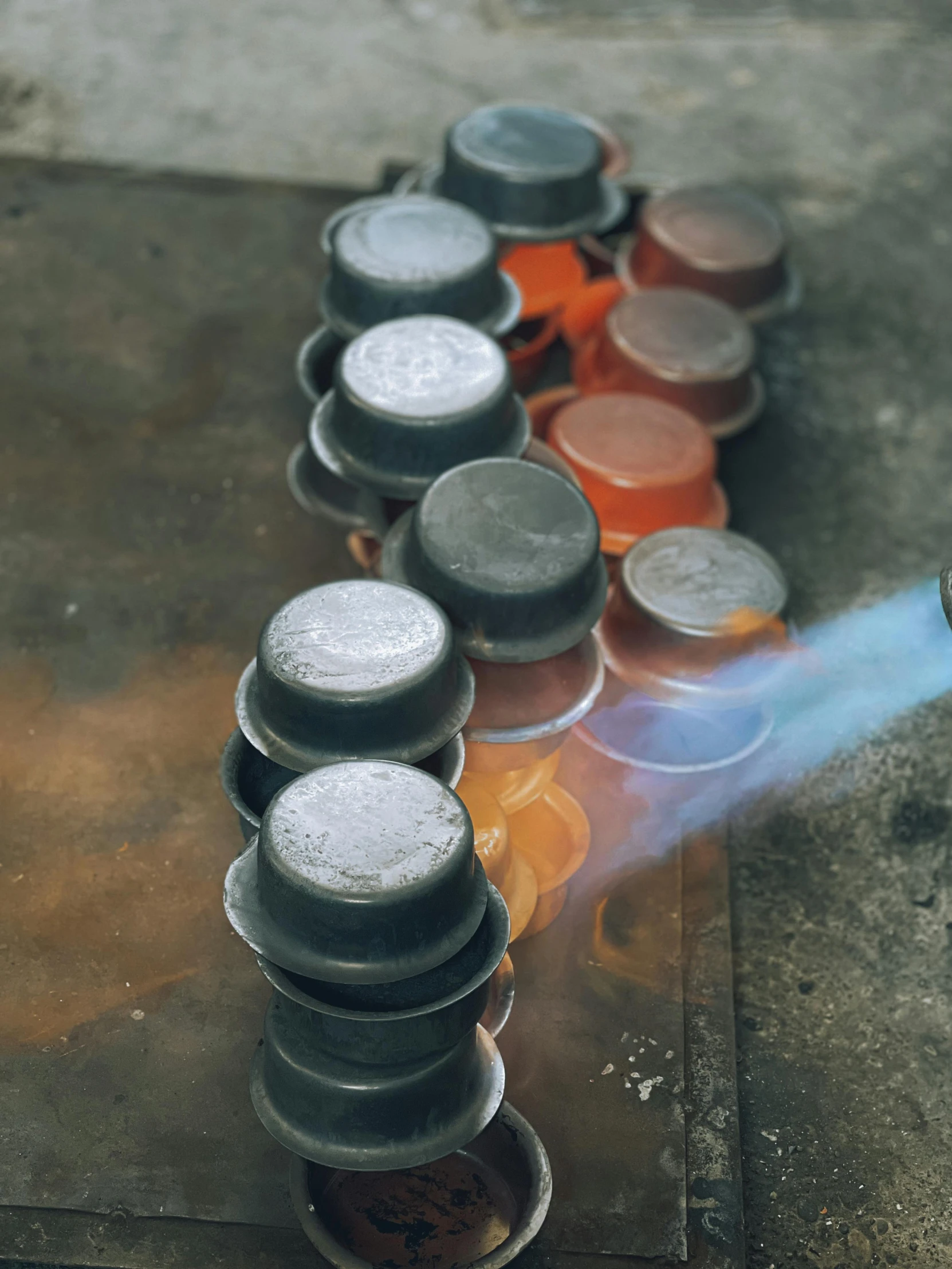 a group of water bottles are seen lined up