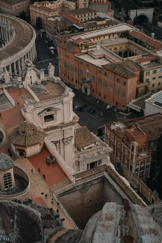 old buildings stand out in the view from above